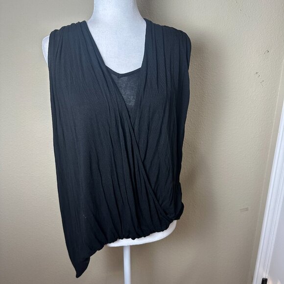 ELLA MOSS Asymmetrical Drape Wrap Front Top Black Size Large - Picture 2 of 10
